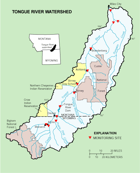 Tongue River Watershed Map, Montana and Wyoming