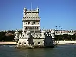 Manueline Guaritas at Belém Tower in Lisbon, Portugal.