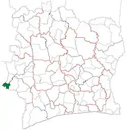 Location in Ivory Coast. Toulépleu Department has retained the same boundaries since its creation in 1998.