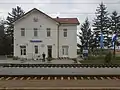 Railway station building view from train