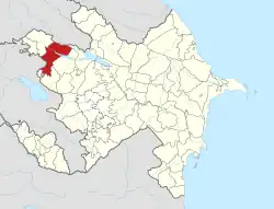 Map of Azerbaijan showing Tovuz District