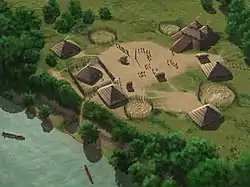 Image 2Artists conception of Town Creek Indian Mound during the late Town Creek-early Leak phases circa 1350 CE (from History of North Carolina)