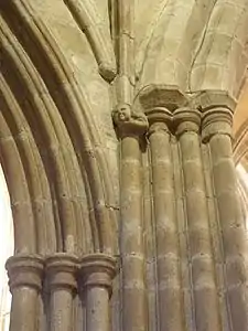 The pillar at the junction of nave and transept. An example of the ""Faisceau de colonnes" type of pillar