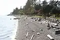 Trail Bay, and the seawall which runs alongside it, at the southern end of the village.