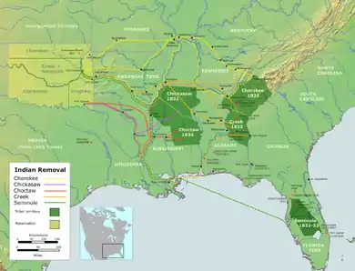 Image 11Routes to Indian Territory taken by the Five Civilized Tribes, often known as the Trail of Tears. (from History of Oklahoma)