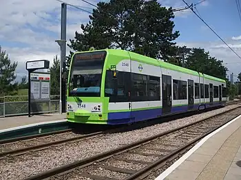 Image 35Tram 2548 calls at Arena tram stop. This is one of the trams on the Tramlink network centred on Croydon in south London.