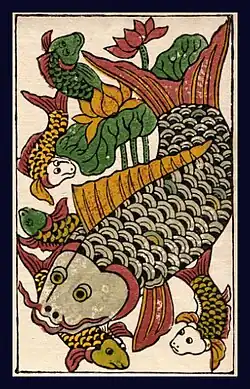 17th-century Đông Hồ woodcut painting depicts Cá chép (Carp) displays in National Museum of Fine Arts