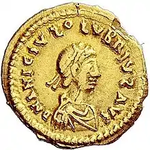 Gold coin depicting diademed and cuirassed bust facing right