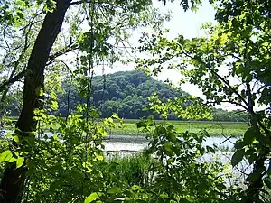 Trempealeau Mountain in the Mississippi River seen from park