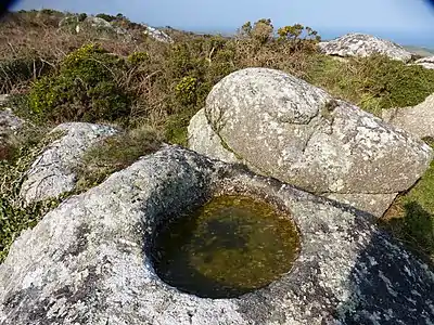 Bullaun on Trevalgan Hill, St Ives, Cornwall, UK