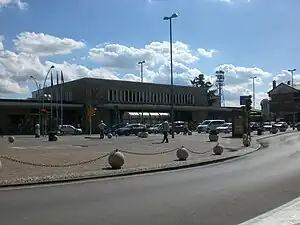 The passenger building in the square.