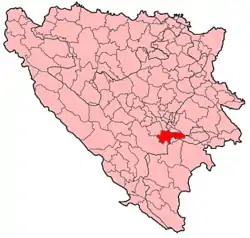 Location of Trnovo, Federation of Bosnia and Herzegovina within Bosnia and Herzegovina.