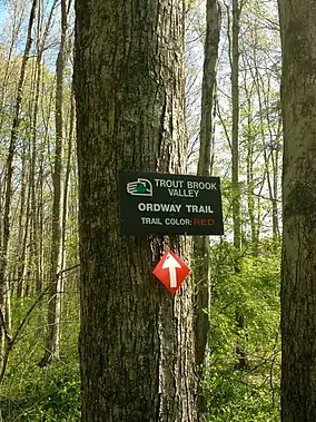 Trout Brook Valley Preserve and Connecticut State Reserve, Ordway (Red-Blazed) Trail Southern Trailhead (north of Bradley Hill Road entrance).