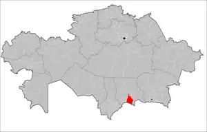 Location of Turar Ryskulov District in Kazakhstan