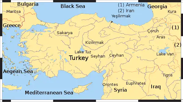 Map of Turkey showing major rivers