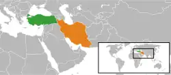 Map indicating locations of Turkey and Iran