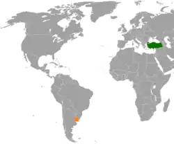 Map indicating locations of Turkey and Uruguay