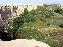 Landscape at the foot of the plateau on which Jiaohe is located