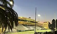 Cal Poly's Mustang Memorial Field is pictured at twilight in 2023.