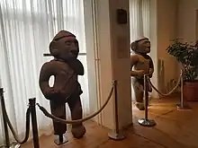 The two big statues on display at the entrance at the Museum of Ethnography, Stockholm, 2019.