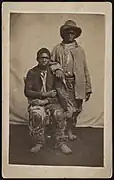 One print of this McPherson & Oliver image has a handwritten note: "Contrabands just arrived. 'True to the life.' J.Y.W." (LCCN 2017659658); another known copy has the annotation, "Our scouts and guides in 1863 at Baton Rouge" (Met 2019.523)