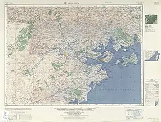 Map including Shi Islet (unlabelled islet between Lieyu (Lesser Kinmen) and Xiamen Island (Amoy)) (AMS, 1954)