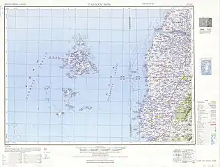 Map including Hujing Island (labeled as Hu-ching hsü (Kosei-sho) 虎井嶼) (AMS, 1950)