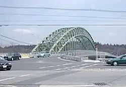 The arch bridge in Tyngsborough, Massachusetts, with the Temporary bridge alongside it in 2006