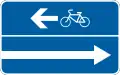 Entrance to a road with one-way traffic and an oncoming bicycle lane (right)