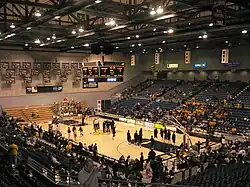 Basketball court of the Bren Events Center before a game, UC Irvine