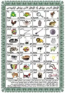 Comparative alphabets: Arabic-Script Uyghur, Latin-Script Uyghur; Uyghur Arabic alphabet, Uyghur Latin alphabet sëlishturma ëlipbesi