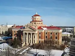 Aerial view of building exterior