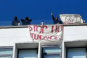 Protest banners at the University of Brighton