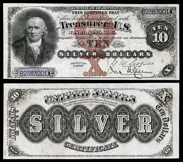 $10 Silver Certificate, Series 1880, Fr.287, depicting Robert Morris