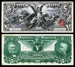 $5 Silver Certificate, Series 1896, Fr.270, depicting allegory entitled "Electricity Presenting Light to the World"