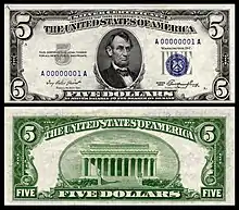 $5 Silver Certificate, Series 1953, Fr.1655, depicting Abraham Lincoln