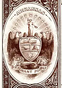 Arkansas state coat of arms from the reverse of the National Bank Note Series 1882BB