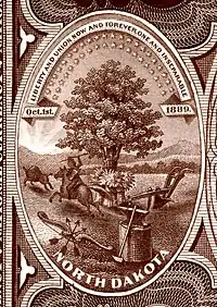 North Dakota state coat of arms from the reverse of the National Bank Note Series 1882BB