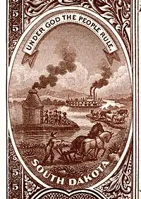 South Dakota state coat of arms from the reverse of the National Bank Note Series 1882BB