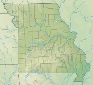 Location of Lake Jacomo in Missouri, USA.