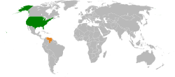 Map indicating locations of USA and Venezuela