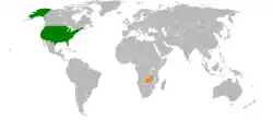 Map indicating locations of USA and Zambia