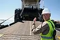 The deployed vehicle ramp of a 2nd Lt. John P. Bobo class Ro/Ro ship