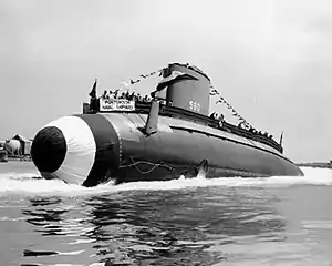 Launching of the Barbel (SS-580), 19 July 1958 at the Portsmouth Naval Shipyard