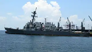 Left side view of USS Paul Hamilton at the Manila Port Harbor