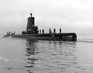 Jallao (SS-368), underway, mid-1950s, after Guppy IIA conversion.