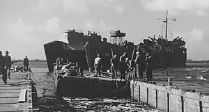 USS LST-29 at Kwajalein causeway February 1944