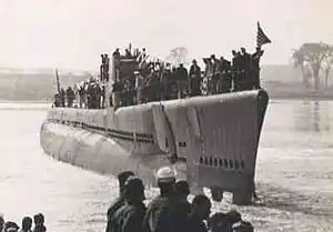 USS Pipefish (SS-388) at Portsmouth Navy Yard, Kittery, ME., 12 October 1943.