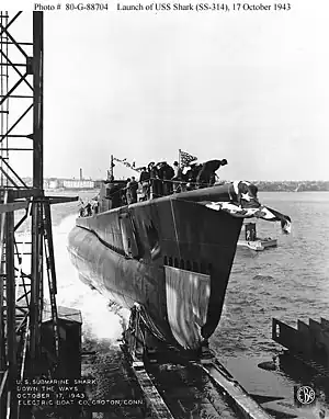 USS Shark being launched at Electric Boat Company