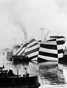 WW1 ship in dazzle camouflage